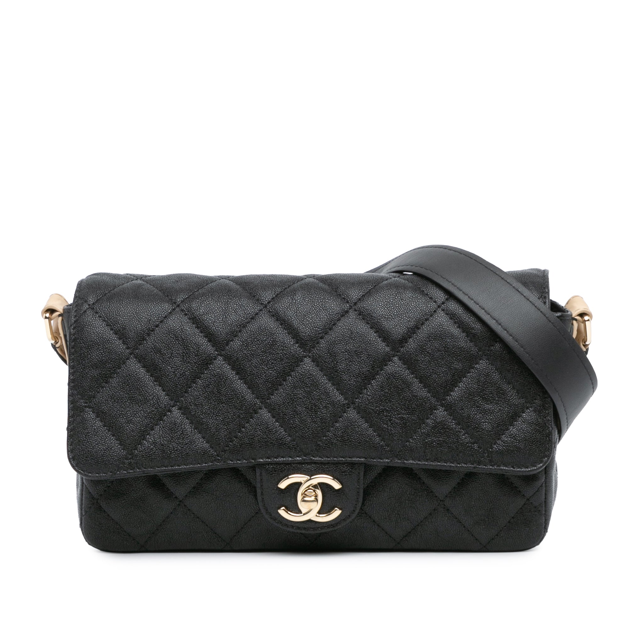 Chanel | Pre-Owned CC Bicolor Quilted Caviar Single Flap | Black