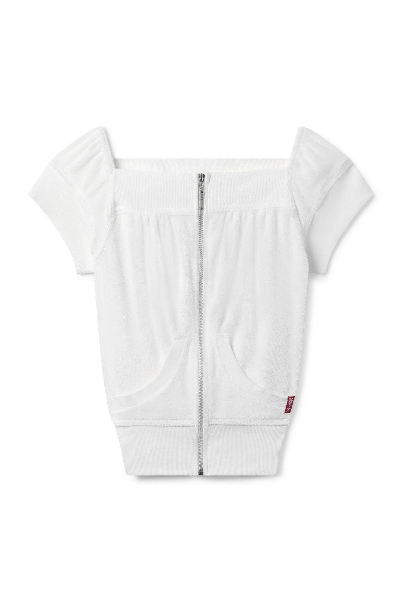 Women | Vintage Terry Off Shoulder Boho Zip Top | White