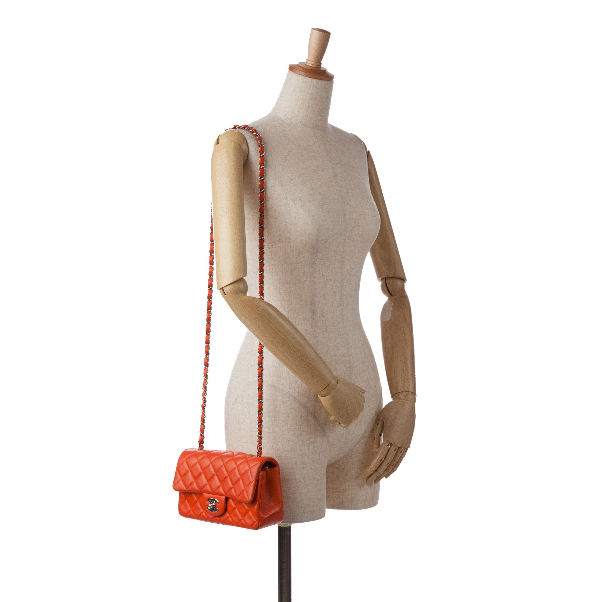 Chanel | Pre-Owned Mini Rectangular Classic Lambskin Single Flap | Orange