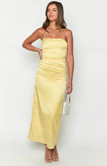 Bloom Satin Strapless Maxi Dress | Yellow