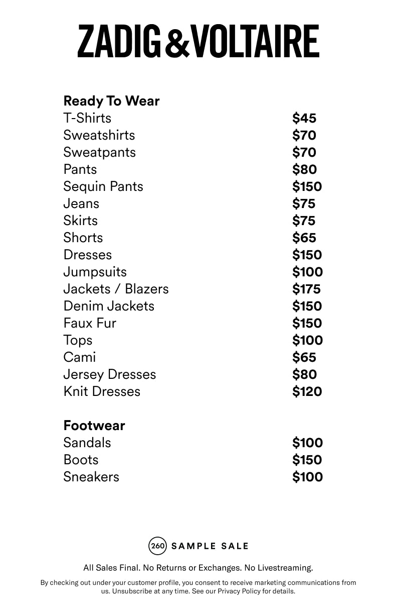 Price table