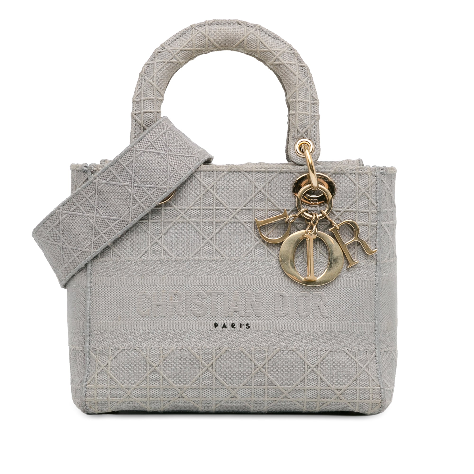 Dior | Pre-Owned Medium Canvas Cannage Lady D Lite - III | Gray/Light Gray