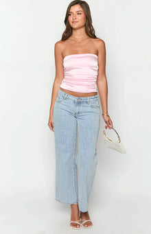 Zaylee Strapless Satin Top | Pink