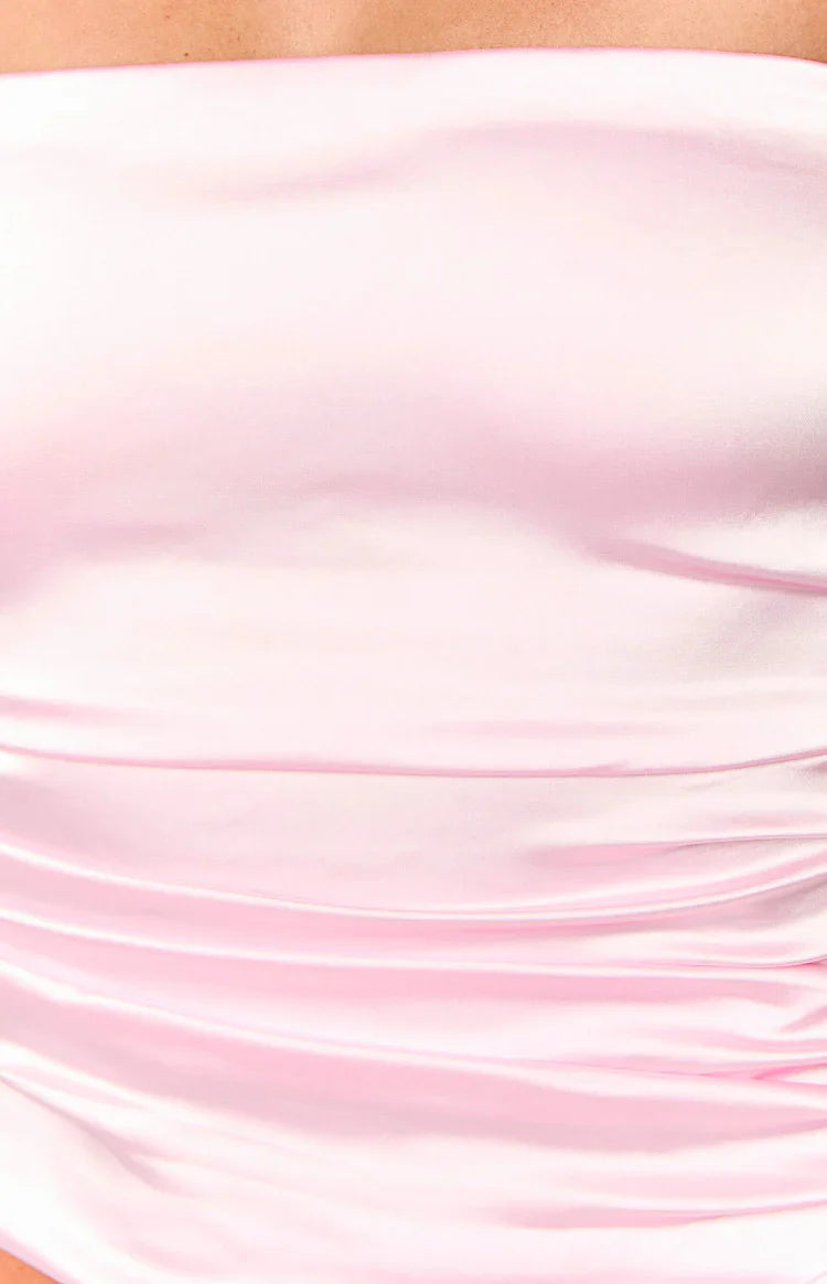 Zaylee Strapless Satin Top | Pink