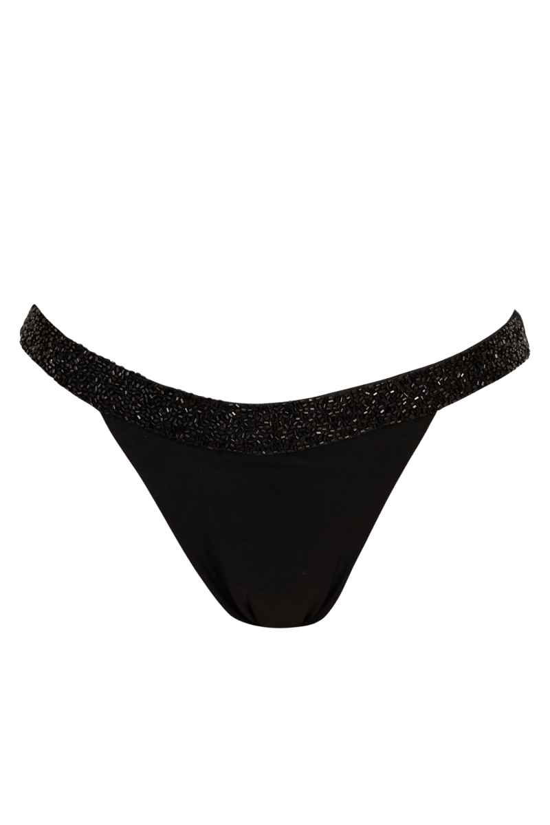 Zenya Hand - Beaded Embellished Bikini Bottom - Black - Self - Adore