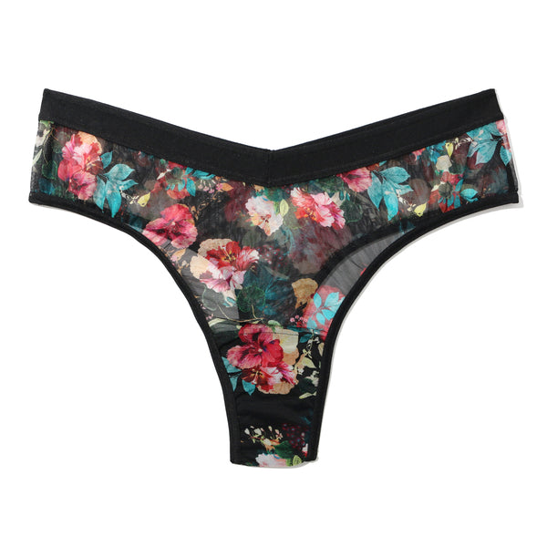 Mesh High Cut Thong | Botanic Romantic (Black)
