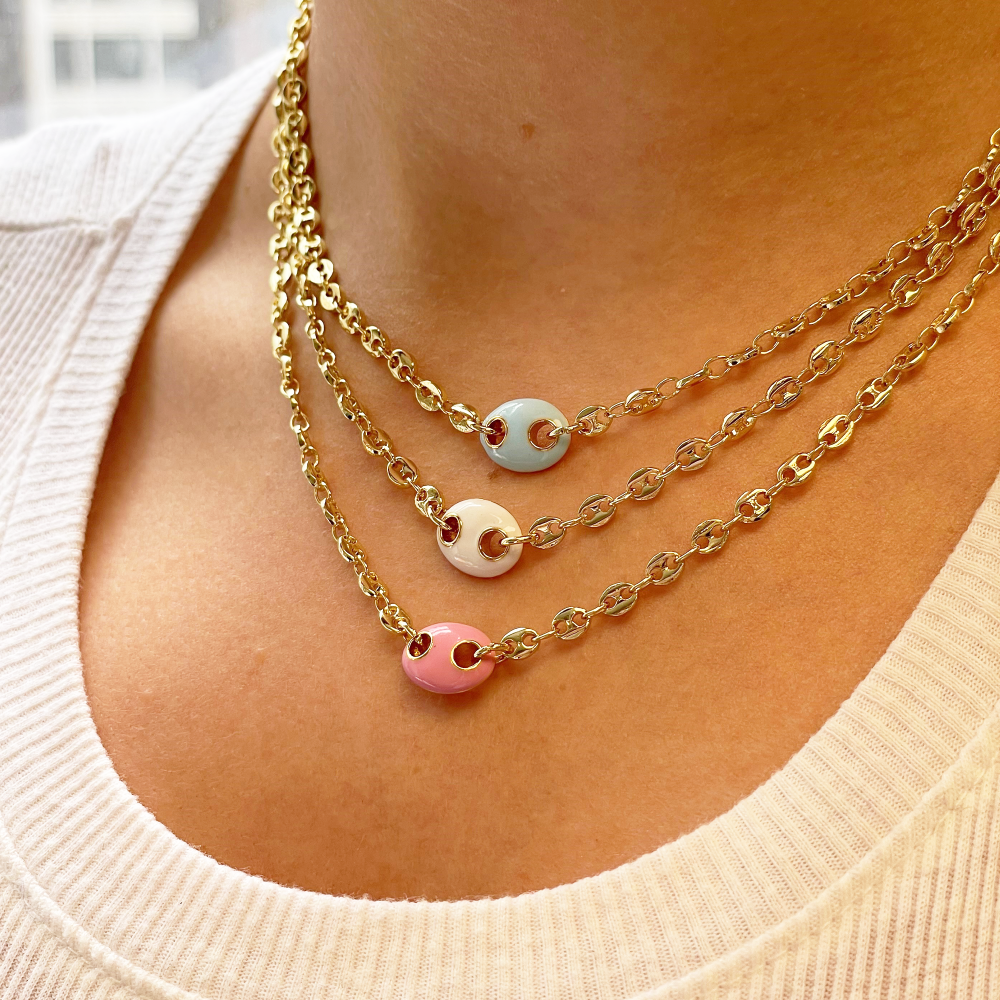 The White Enamel Mariner Chain Necklace | 18K Yellow Gold-Plated