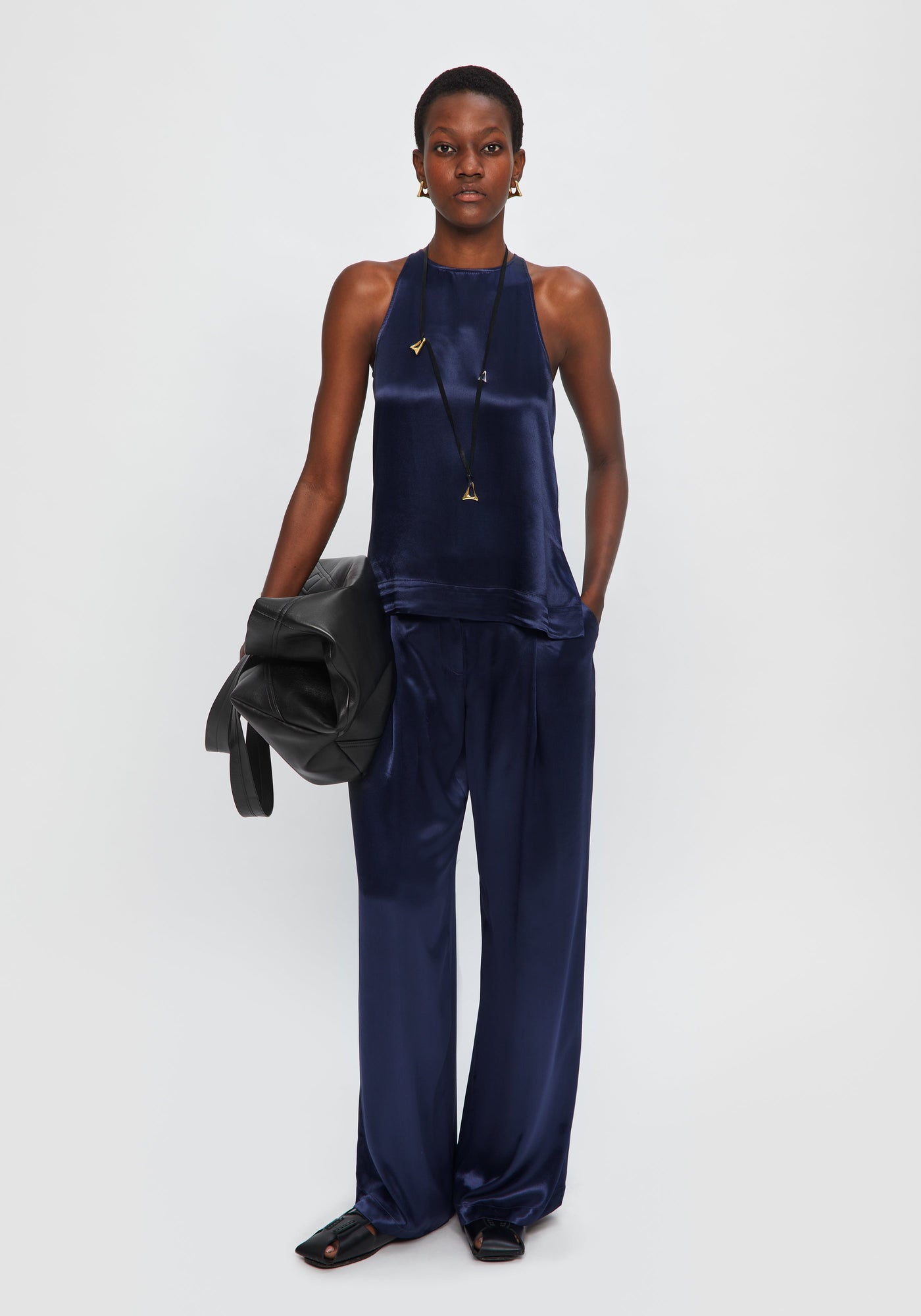 Aeron Logan Sleeveless Satin Top | Midnight Blue