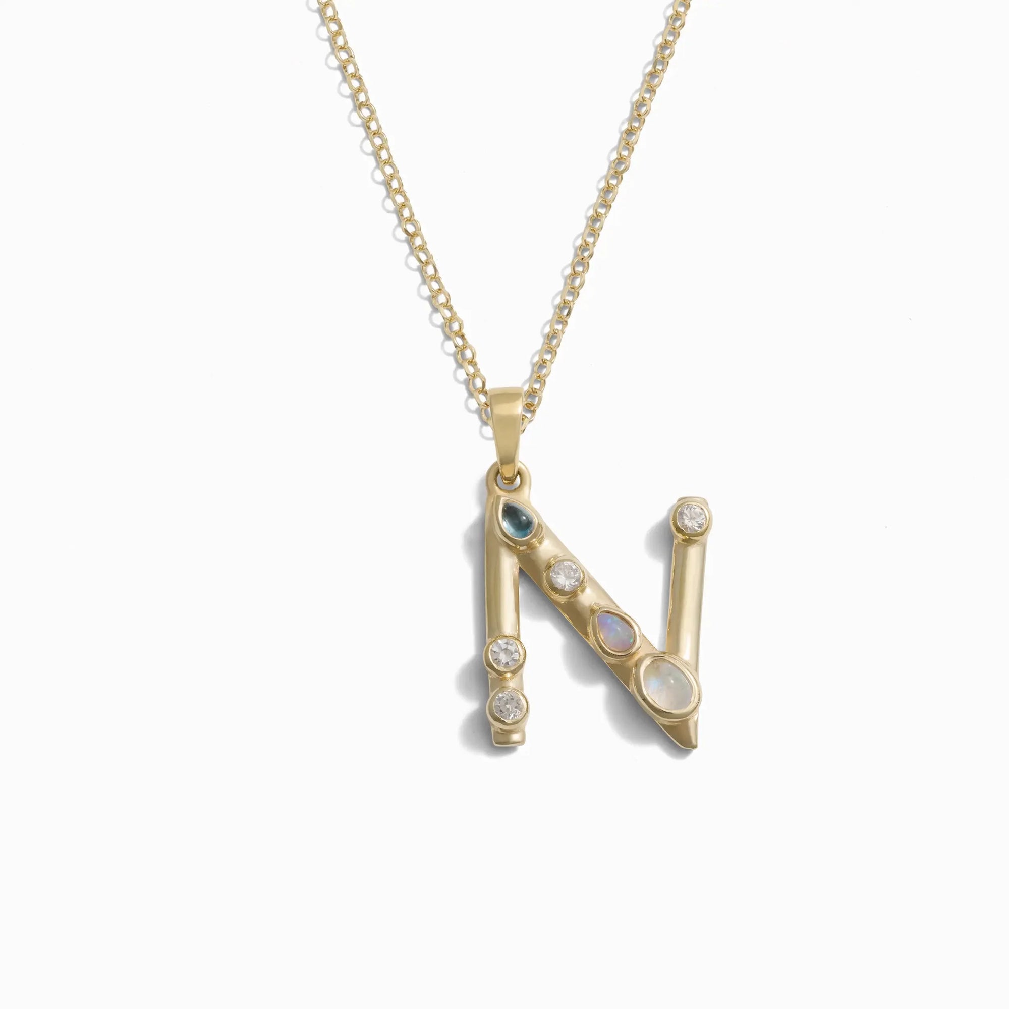 Gold Gemstone Initial Necklace | 14K Yellow Gold Vermeil
