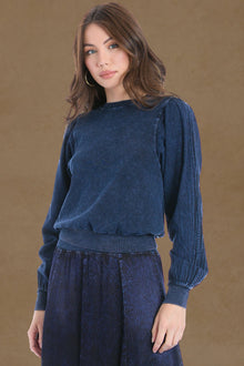 Women | Balloon Sleeve Pullover | Dark Blue Mineral Wash