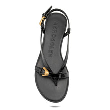 Iride Sandal Flat | Black Faux Patent