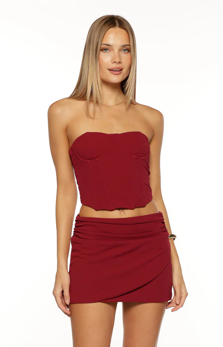 Bellah Wrap Mini Skirt | Burgundy