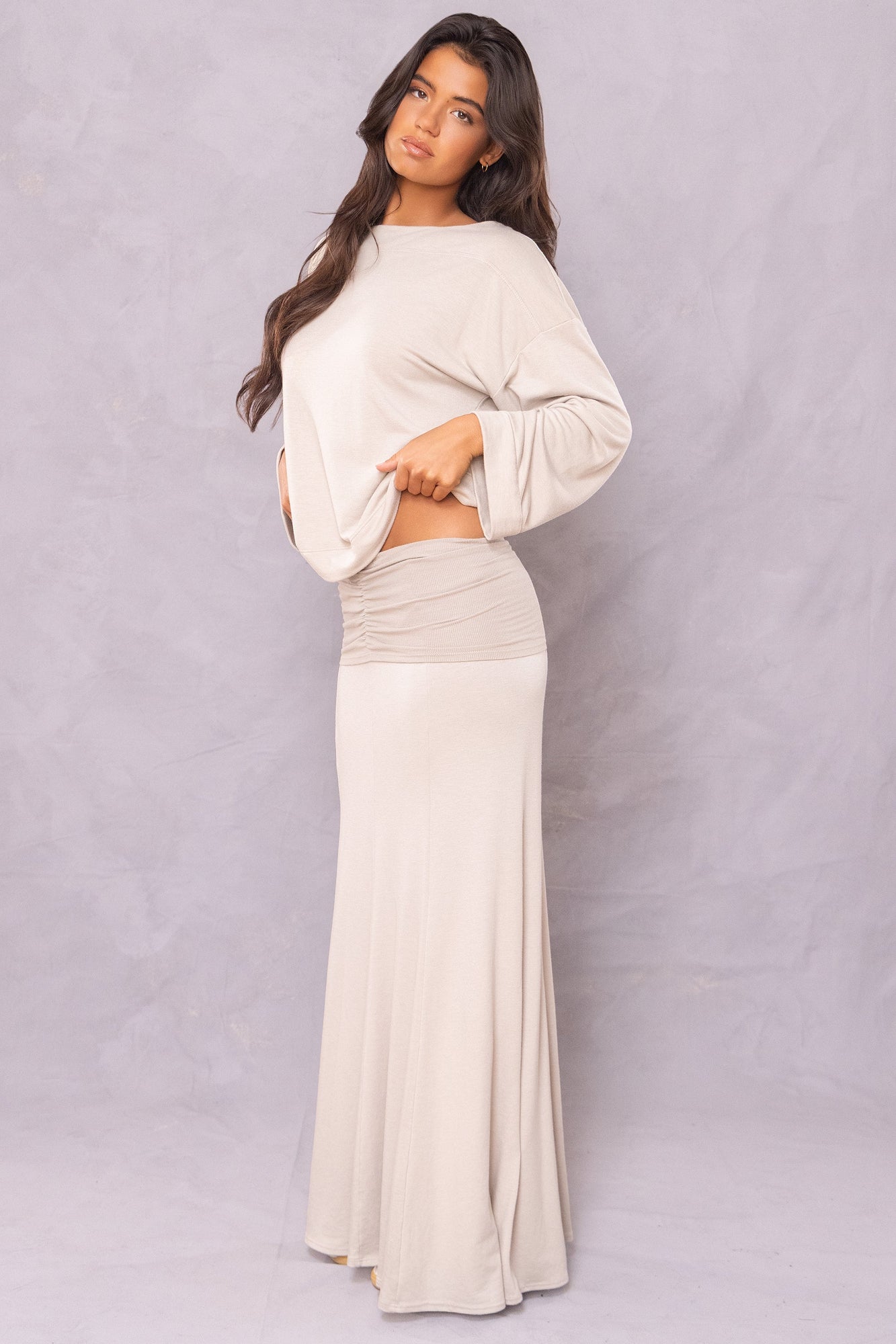 Women | Butter Terry Slouchy Off Shoulder Pullover | Desert
