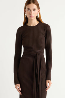 Kelsey | Carmen Ribbed Long-Sleeve Wrap Dress in Size Small