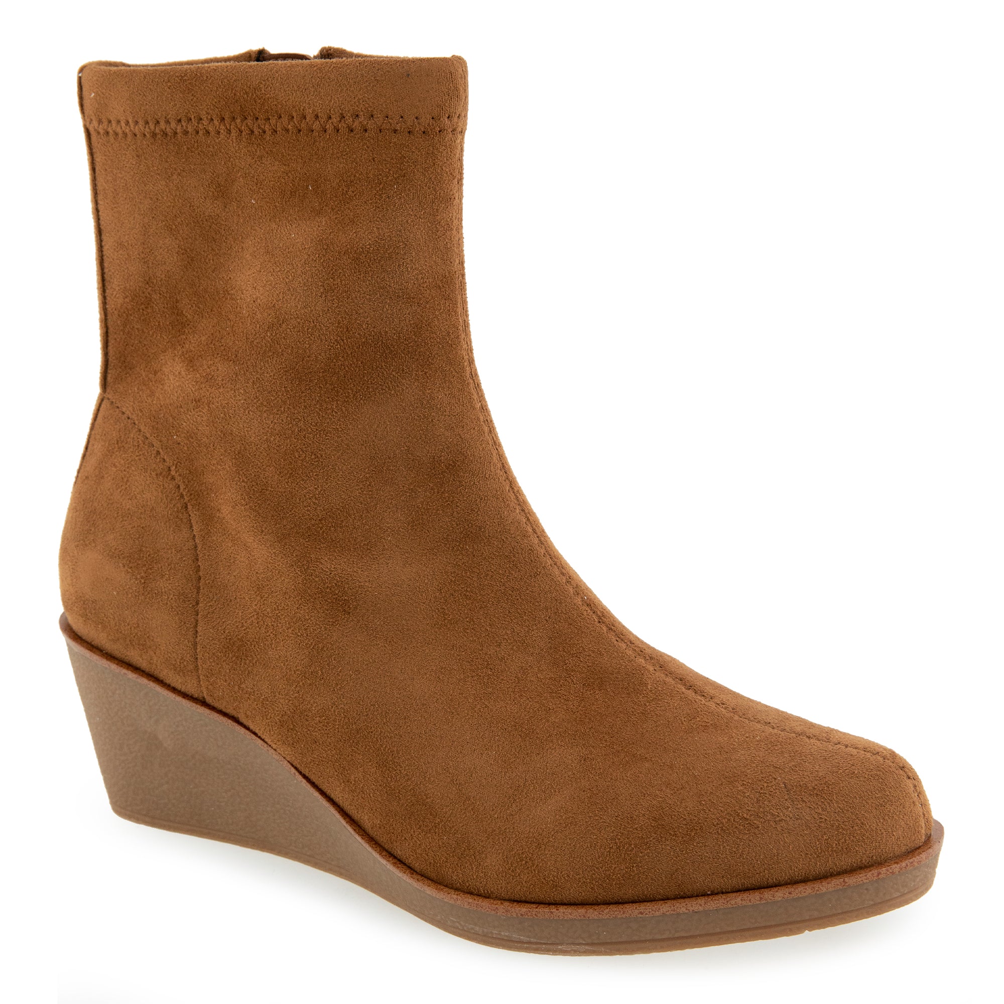 Binnie Bootie Wedge | Tan Faux Tumbled Nubuck