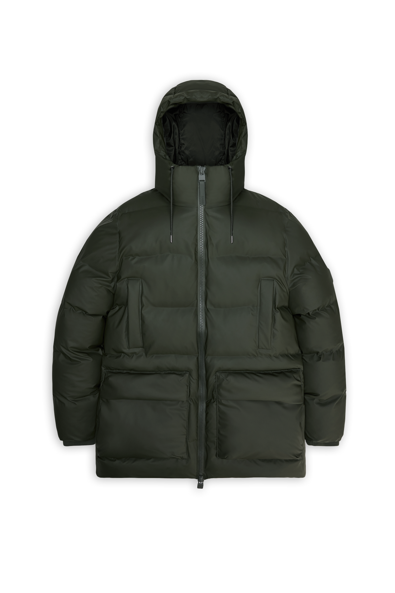 RAINS Alta Long Puffer Cargo Jacket Green Jacket