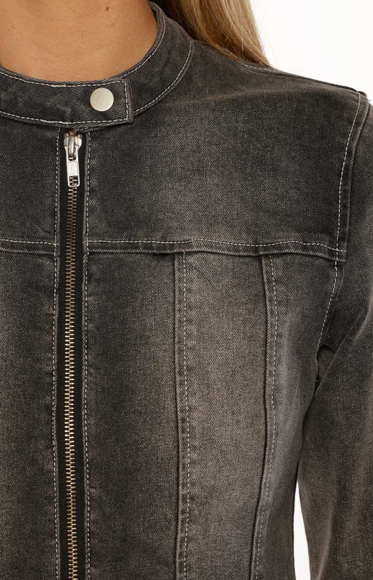 Corey Denim Biker Jacket | Black Washed