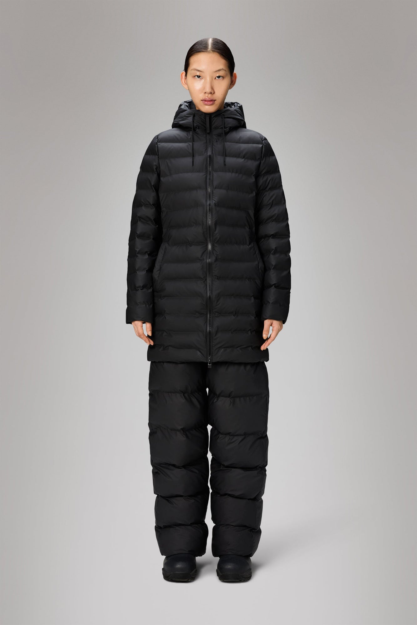 Rains Lohja Long Puffer Curve Jacket Black Jacket