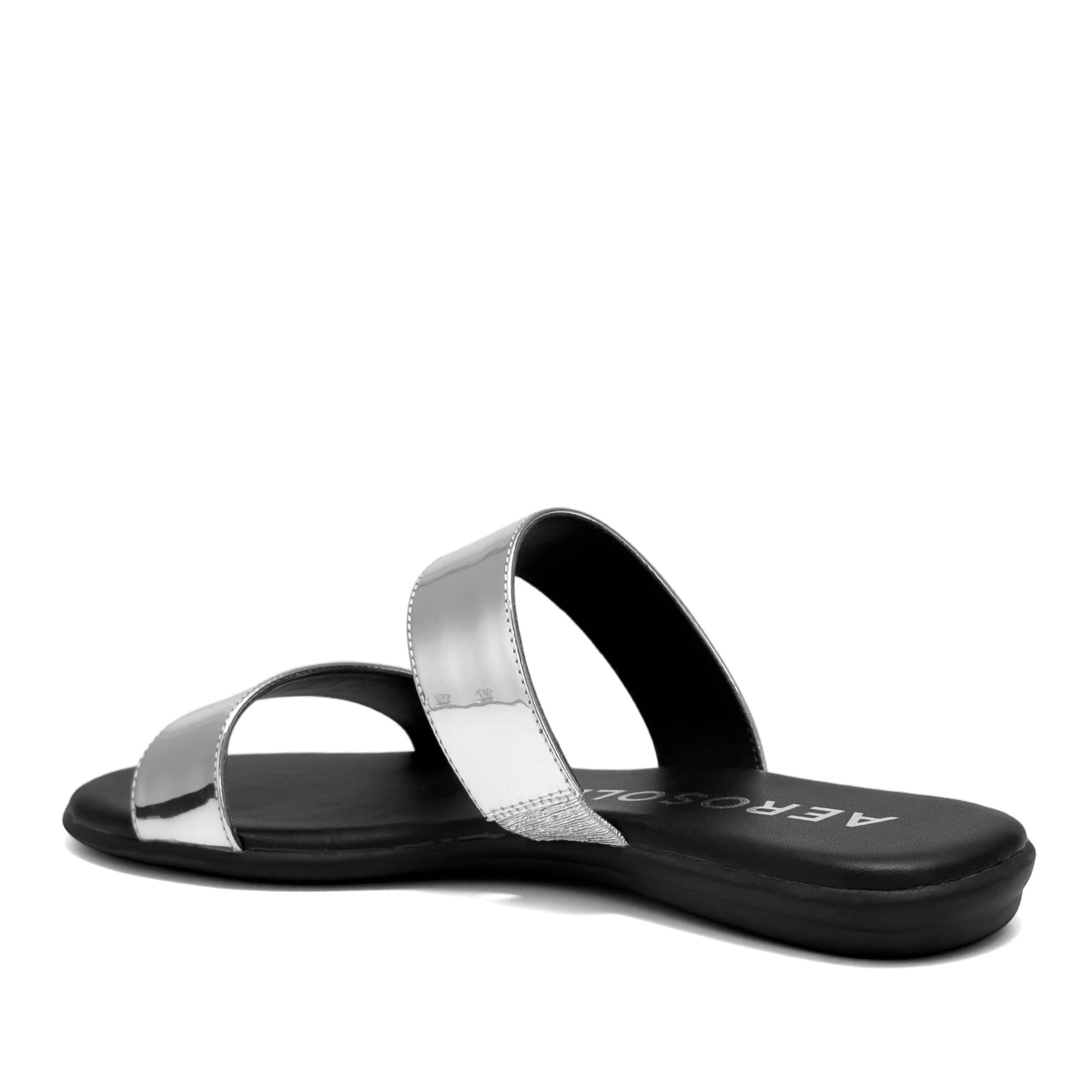 Concetta Sandal Flat | Silver Faux Mirror Metallic