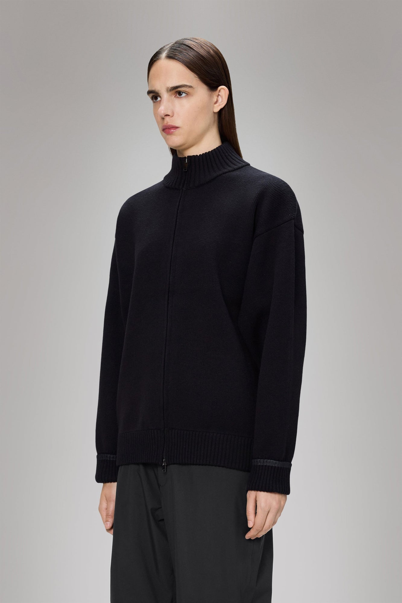RAINS Sowa Knit Zip Cardigan Black Long Sleeve