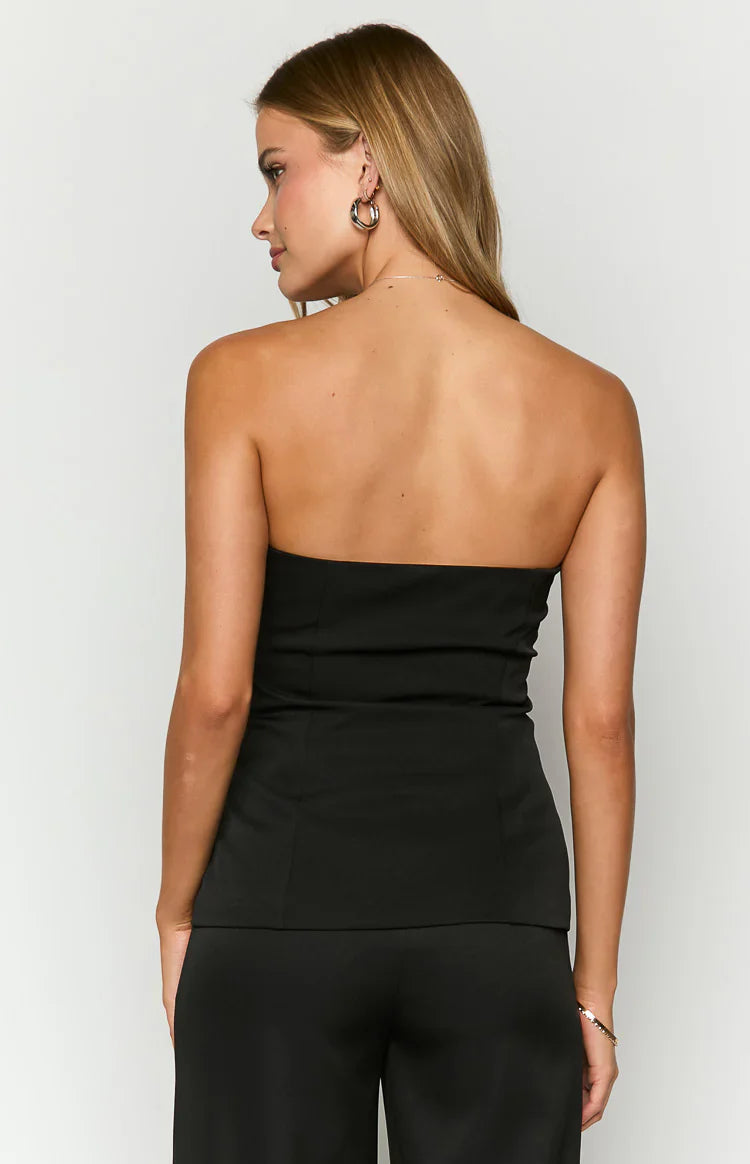 Dien Strapless Button Up Top | Black