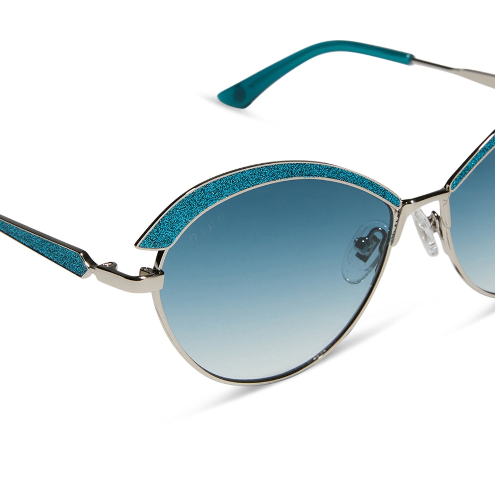 Womens | Bianca Barclay Sunglasses | Glittery Siren Teal | Silver/Teal To Grey Lenses