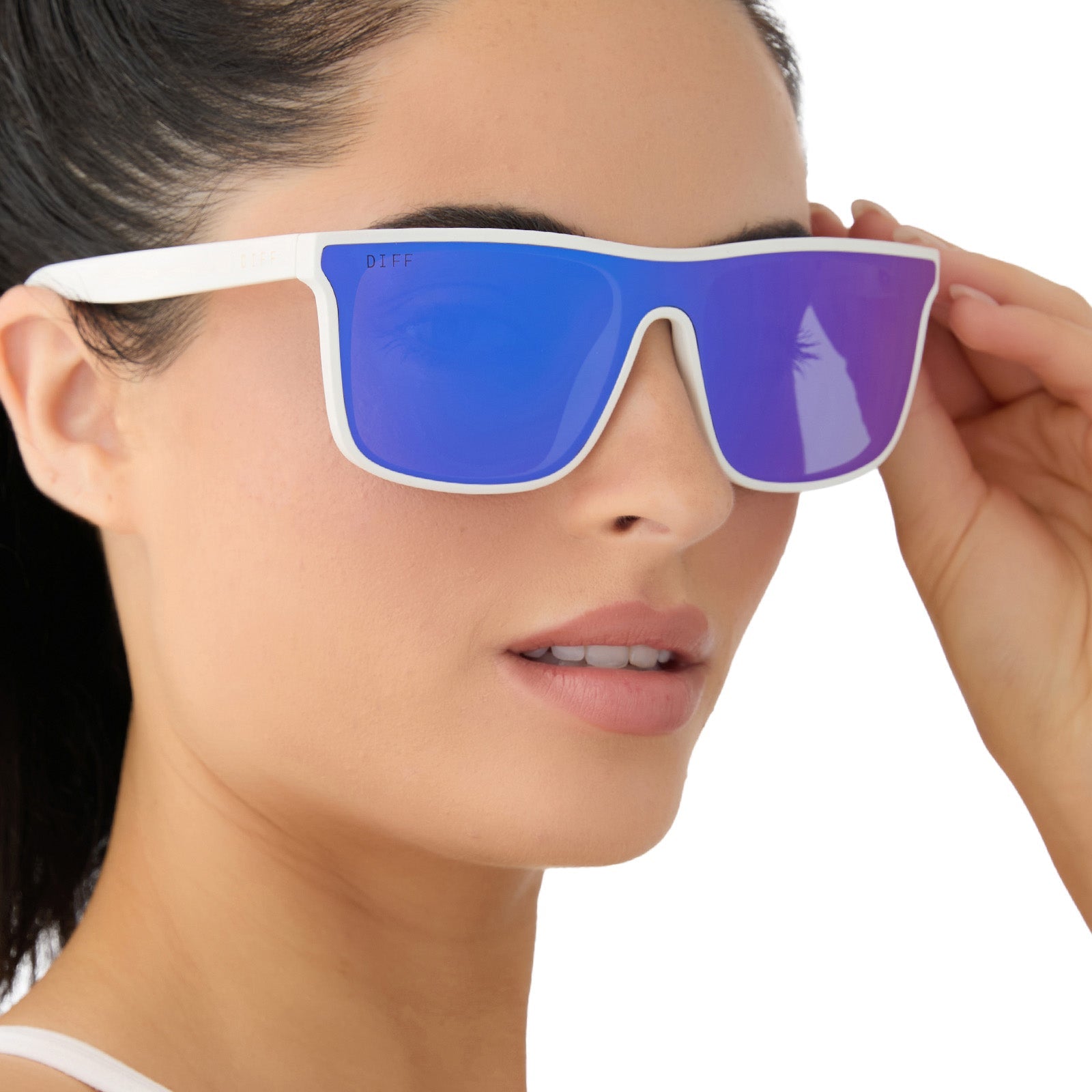 Unisex | Flash Sunglasses | Matte White | Purple Polarized Lenses