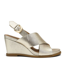 Dayonara Sandal Wedge | Soft Gold Faux Metallic Saffiano