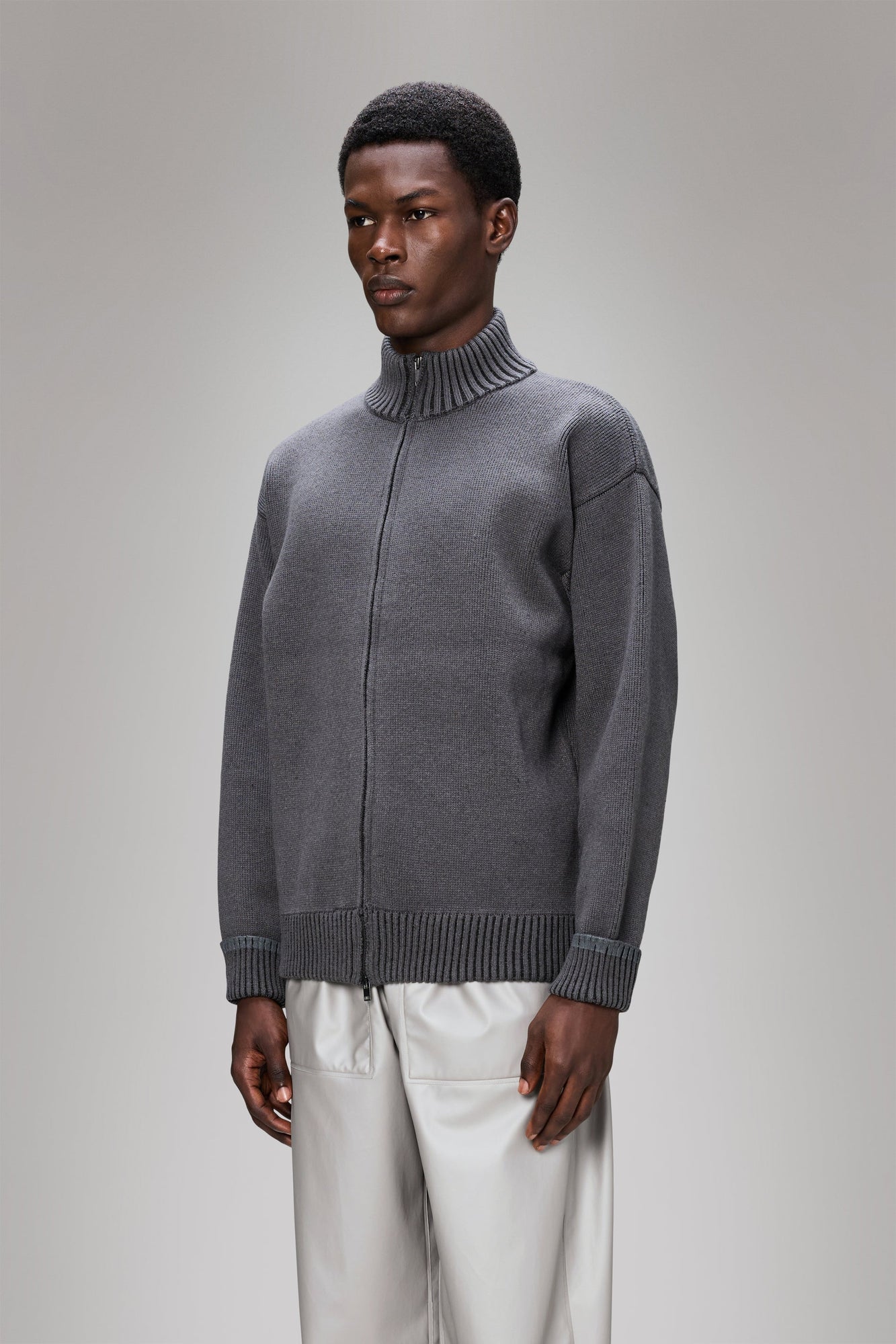 RAINS Sowa Knit Zip Cardigan Grey/Black Long Sleeve