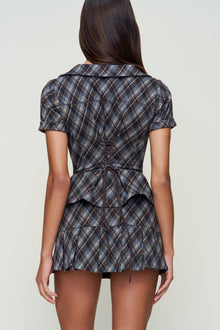 Womens | Lia Buttondown Diamond Tartan Corset | Blue Multi Tartan