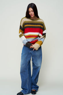 Womens | Hawley Oversized Stripe Wool Jumper | Olive