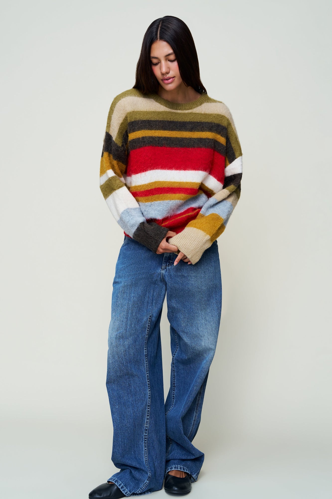 Womens | Hawley Oversized Stripe Wool Jumper | Olive