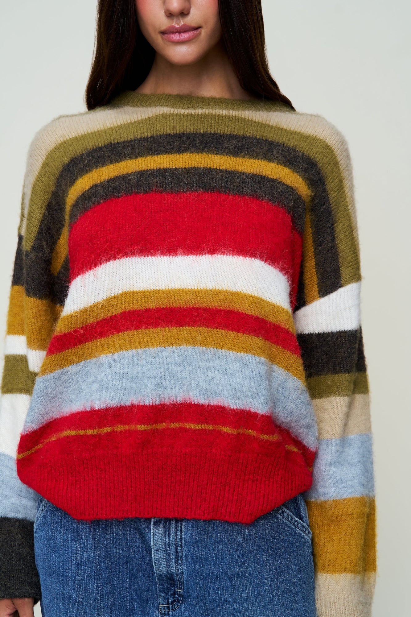 Womens | Hawley Oversized Stripe Wool Jumper | Olive