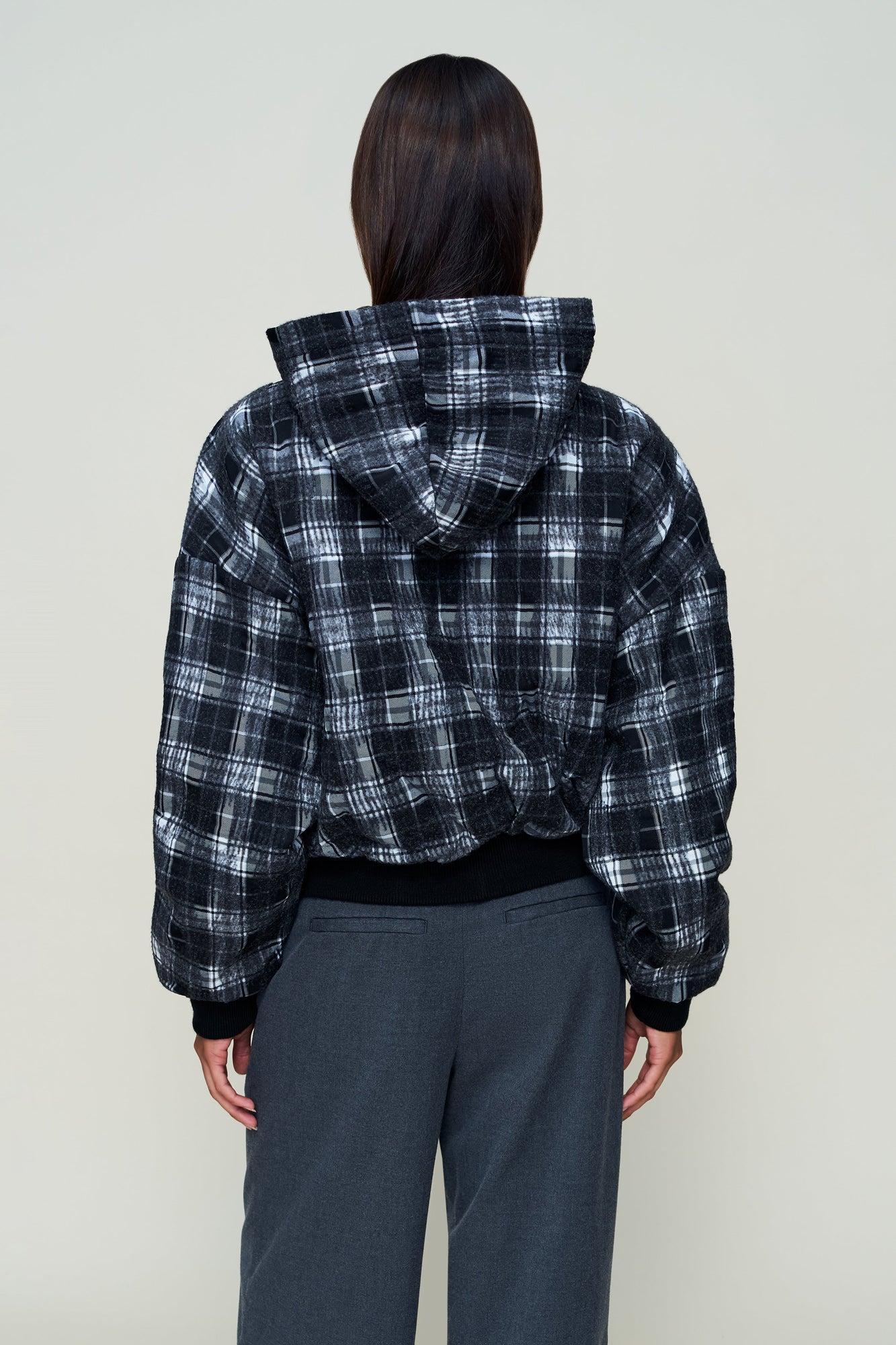 Womens | Charli Hooded Quilted Jacket | Black Plaid