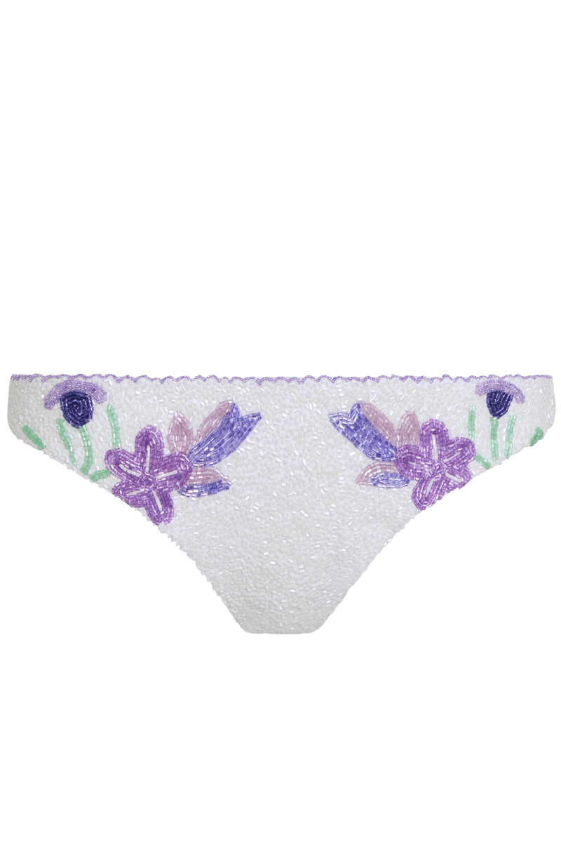 Euro Summer Hand-Beaded Embellished Bikini Bottom - White/Purple - Self-Adore
