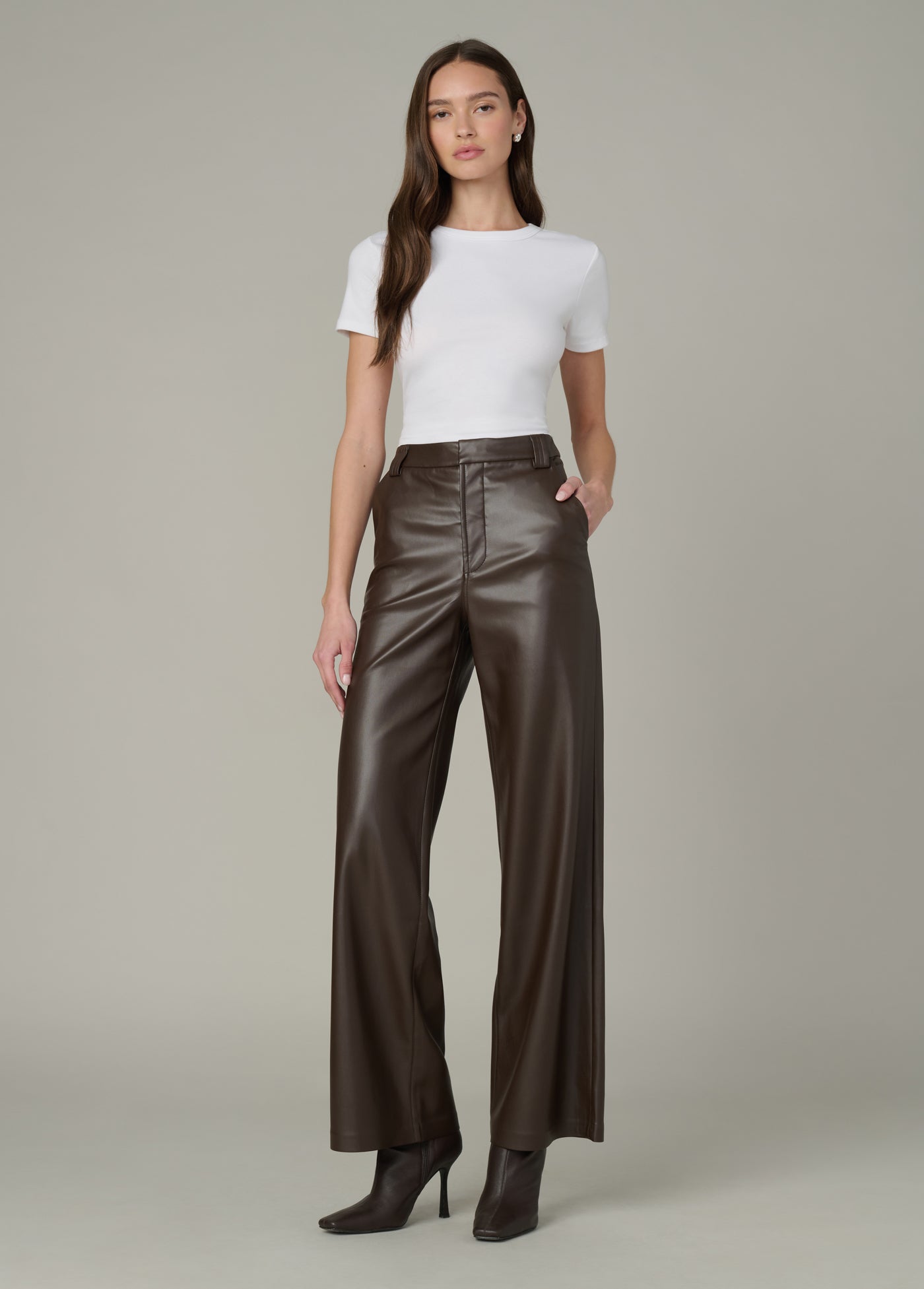 The Mia Vegan Leather Trouser in Dark Chocolate – chic and trendy women's bottoms.