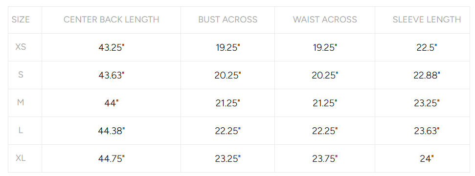 Product size guide