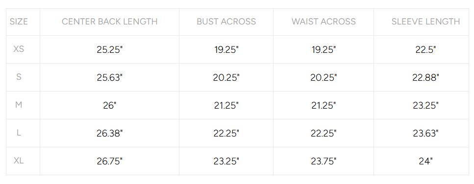 Product size guide