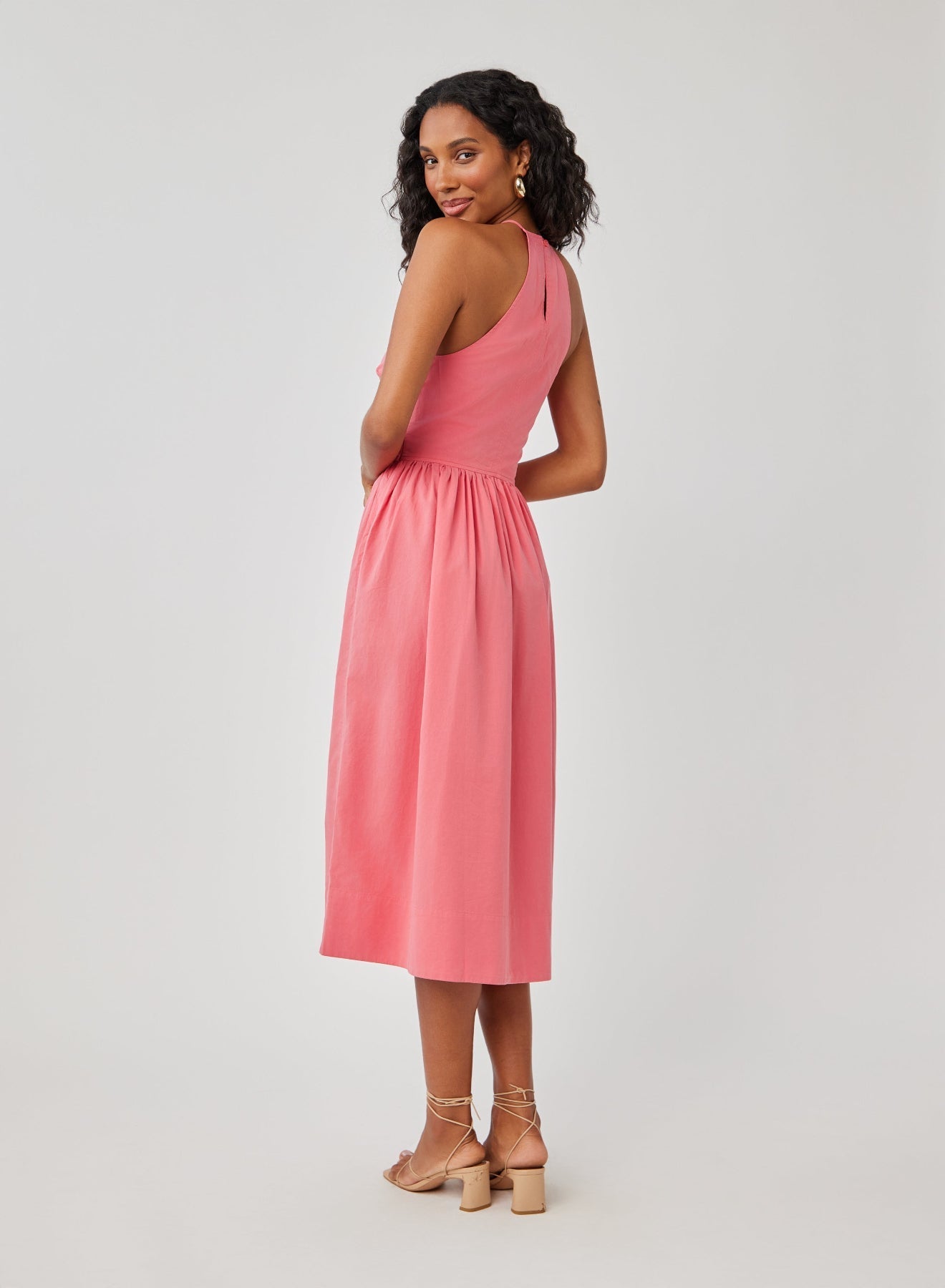 Fitted Midi Halter Dress | Hibiscus Pink