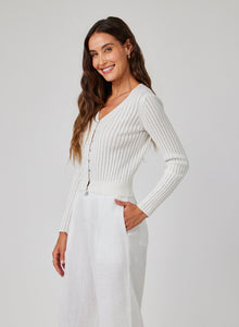 Fitted V-Neck Cardigan | White