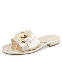 Big Charm Sandal Flat | Soft Gold Faux Metallic Nappa