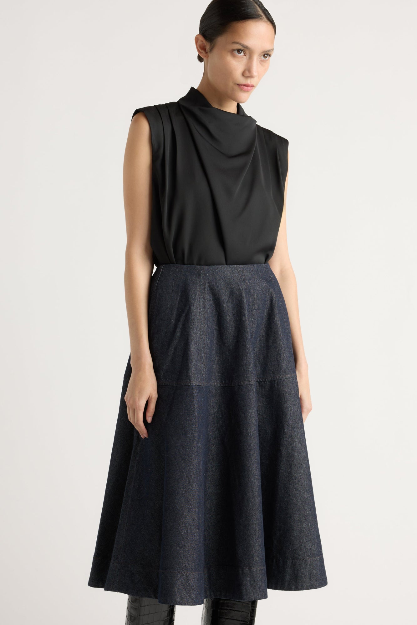 Charlotte | Hyejin A-Line Denim Skirt in Size Small