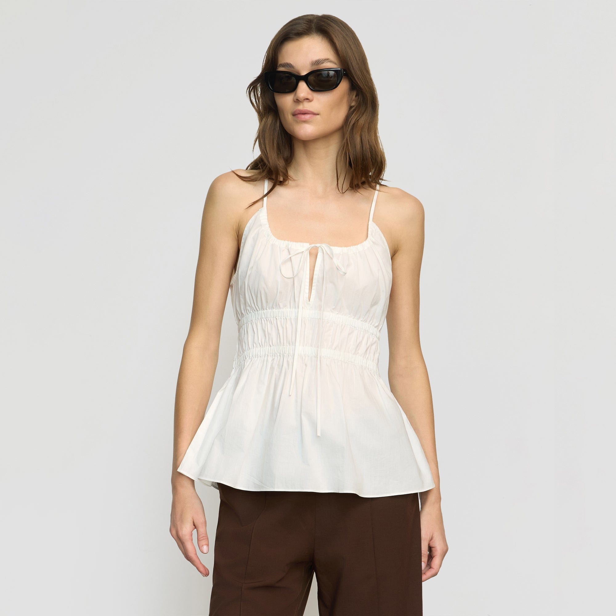 Jamila Organic Cotton Semi-Sheer Ruched Cami | Soft White