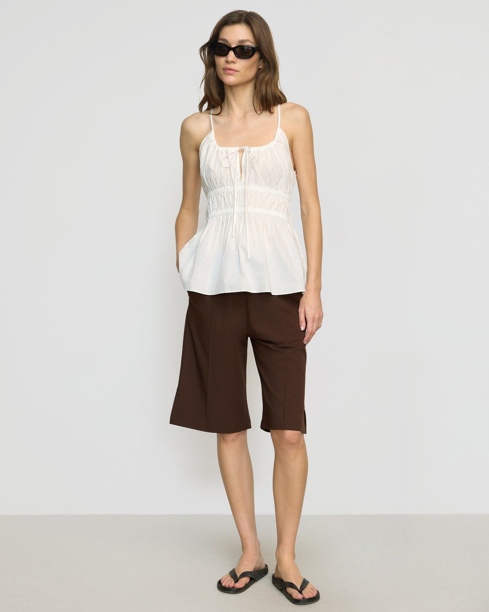 Renee | Jamila Organic Cotton Semi-Sheer Ruched Cami in Size Small