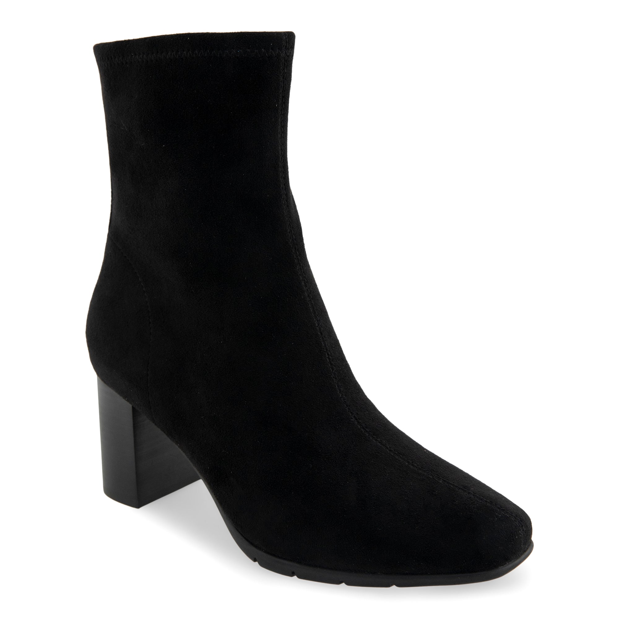 Miley Bootie Mid Block Heel | Black Stretch Gaberdine