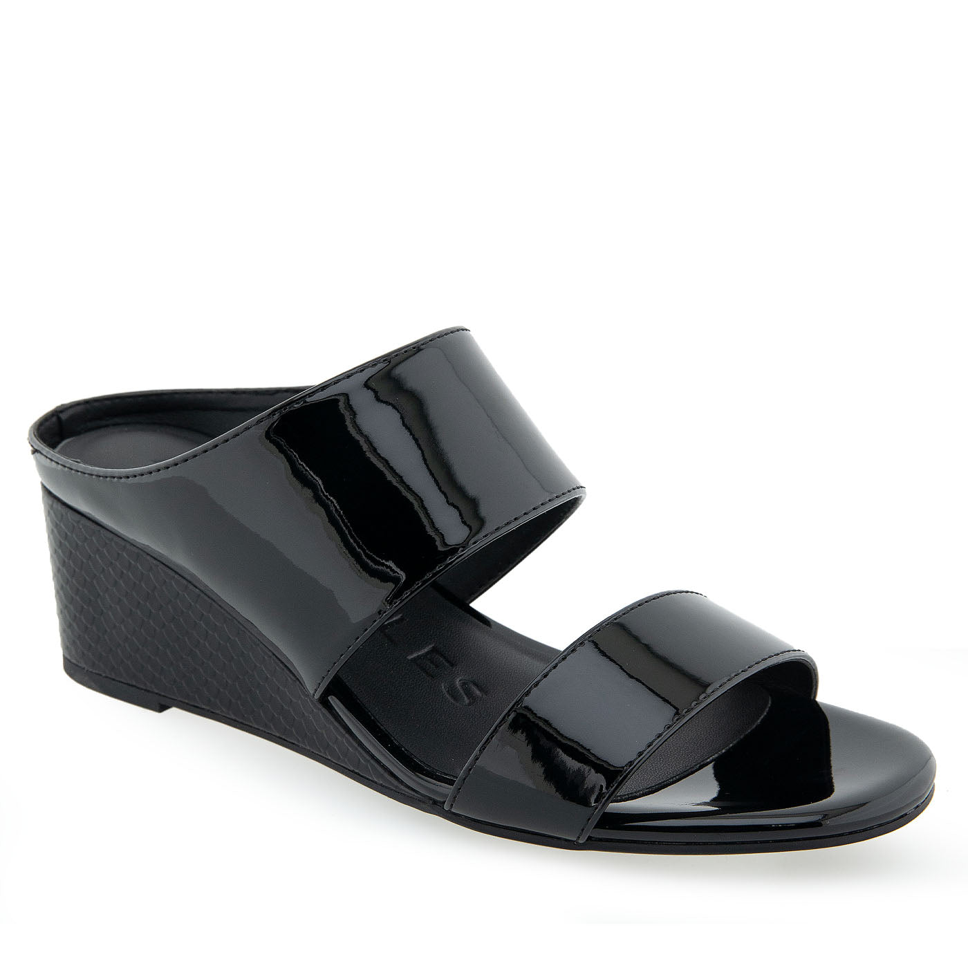 Wheeler Sandal Wedge | Black Faux Patent