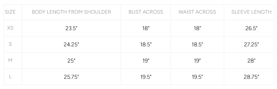 Product size guide