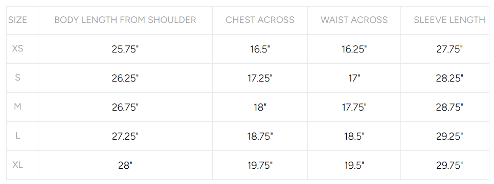 Product size guide