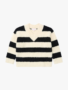 Coby V-Neck Sweater | Black/White Stripes