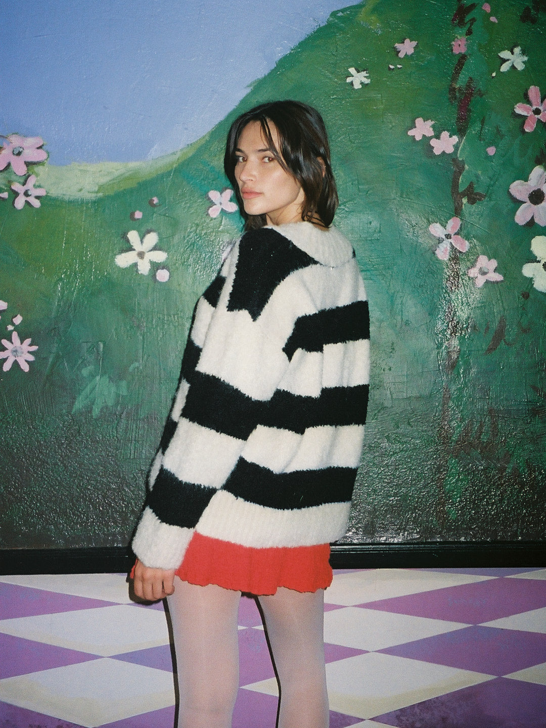 Coby V-Neck Sweater | Black/White Stripes